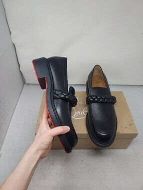 Christian Louboutin MENS Black Leather Braid Urbino Loafer